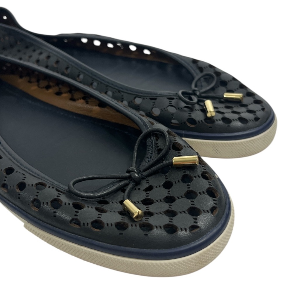 Tory Burch Skyler Perforated Sneaker Flats Size 8, Navy Blue Leather